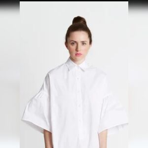 TOME NYC Cream + Tan Striped Cotton Pullover Blouse M